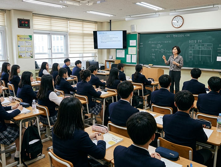 수업이 진행중인 학교 교실