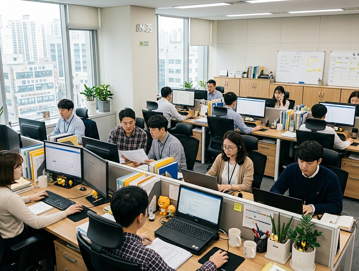 사무실에서 근무하고 있는 직원들